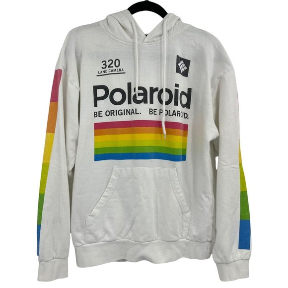 Polariod Tops - Polaroid Hoodie Sweater Medium White Multicolor Drawstring Pockets